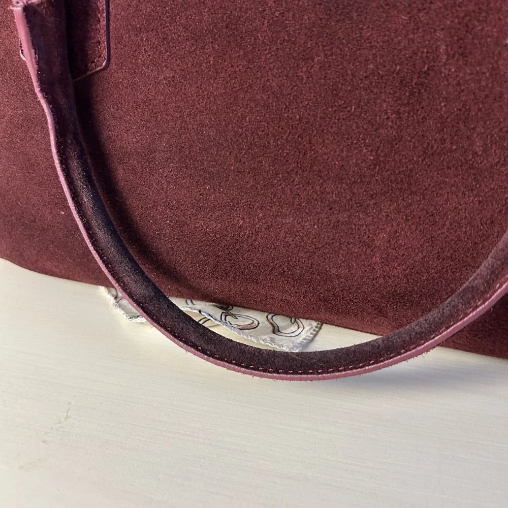 ISADORA Wine Suede Genuine Leather Chic Suede Satchel with bag charms and scarf